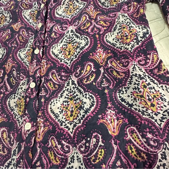 J Crew Perfect Shirt Cotton Silk Blend Button Down Size M Paisley Navy Purple - Picture 4 of 7